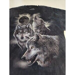 The Mountain Wolf Wolves Full Moon T-Shirt Tie Dye Black Men's T-shirt XXL